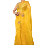 Yellow Antique Flower Organza Saree | All Over Antique Butta Work | Jaipurio Designer Collection